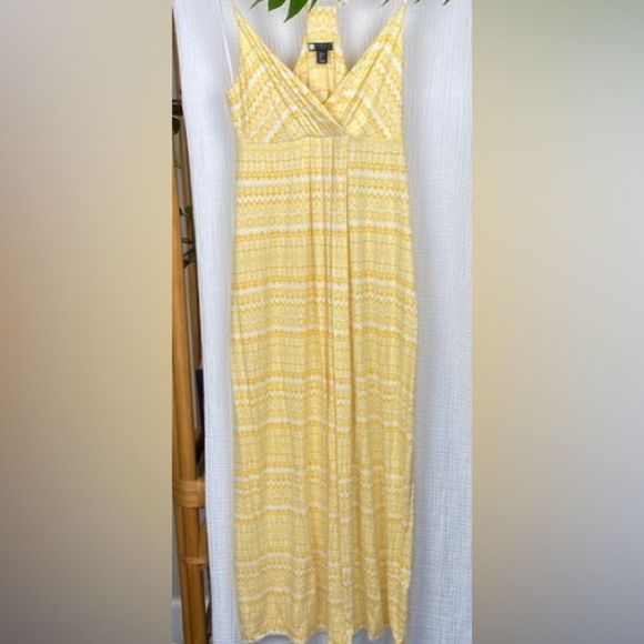 Carole Little Yellow and White Polyester V-Neck Sleeveless Print Maxi Size Small - Picture 5 of 14